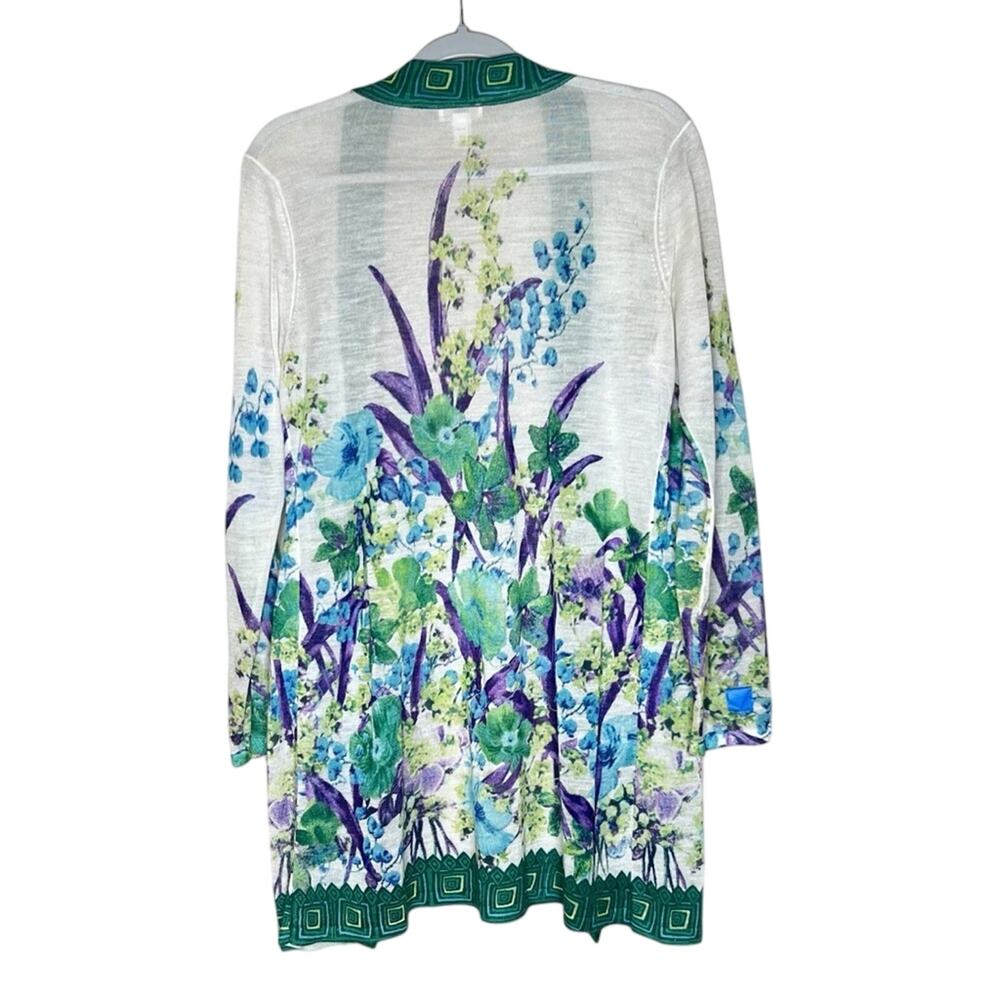 Chico's Long Cardigan M 8 Brooke Botanical Border Floral Lightweight Open Front - Picture 3 of 8